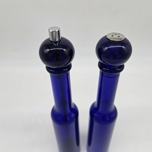 Cobalt Blue Lucite Salt & Pepper Shakers by Olde Thompson Cylinder Shape 11" - Picture 2 of 10
